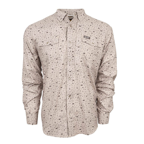 STS Ranchwear Mens Fischer Performance Khaki Bull Print Nylon/Spandex L/S Shirt