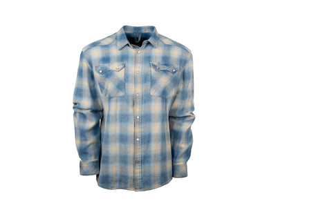 STS Ranchwear Mens Merritt Blue Plaid 100% Cotton L/S Shirt