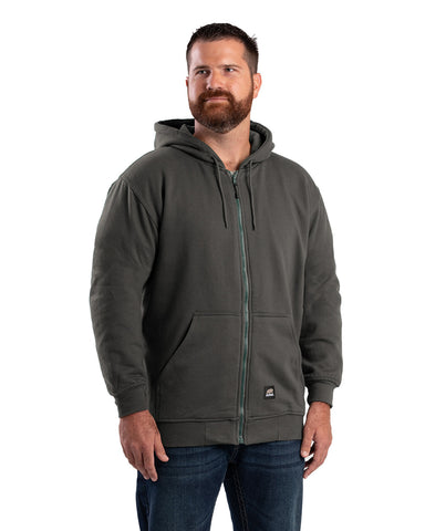 Berne Apparel Mens Heritage Thermal-Lined Zip Charcoal Cotton Blend Hoodie