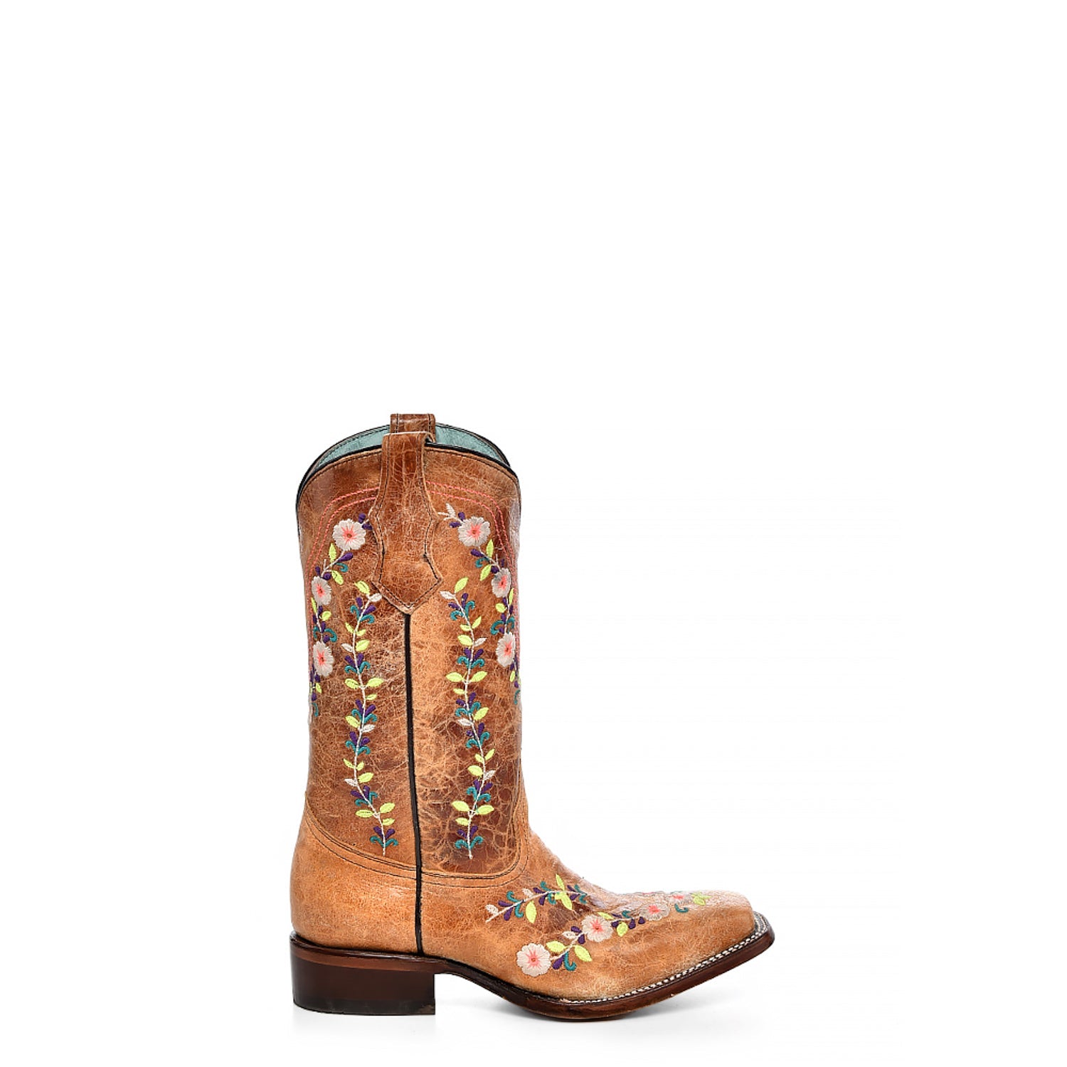 Corral Western Boots Girls Floral Embroidery Square Toe Honey T0161