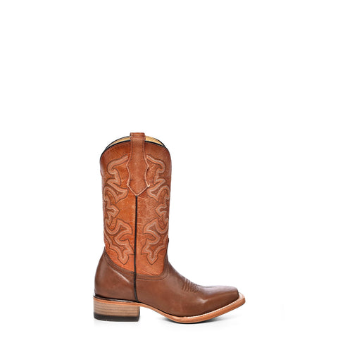 Corral Youth Girls Teen Orange Embroidery Square Brown Cowhide Cowboy Boots