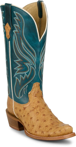 Tony Lama Womens Zaire Umber/Blue Full Quill Ostrich Cowboy Boots