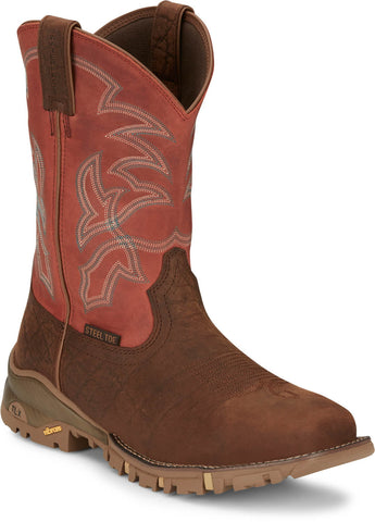 Tony Lama Mens Roustabout 11in WP ST Chestnut Leather Work Boots