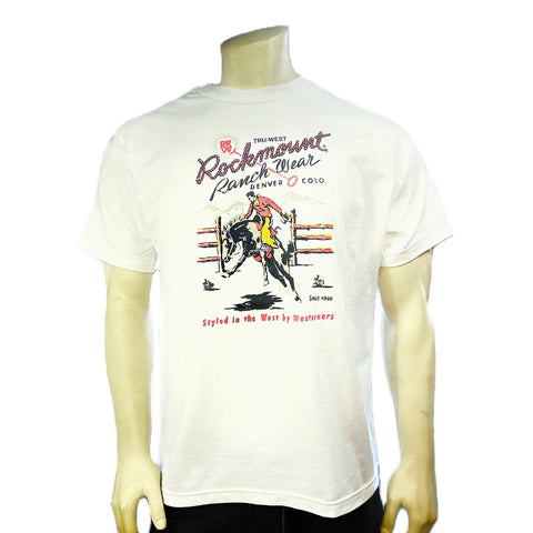 Rockmount Mens Bronc Rider White 100% Cotton S/S T-Shirt