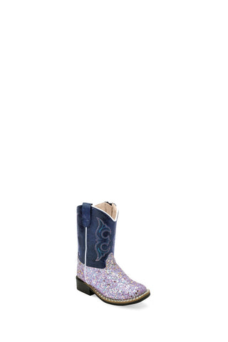 Old West Toddler Girls Square Toe Purple/Blue Crackle Faux Leather Cowboy Boots 4.5 D