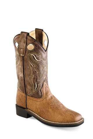 Old West Tan/Brown Kids Boys Faux Leather Cowboy Boots 13.5D