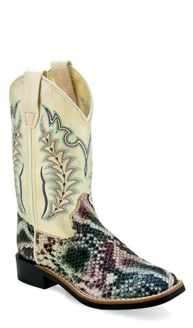 Old West Children Unisex Square Toe Shiny Multicolor Faux Leather Cowboy Boots