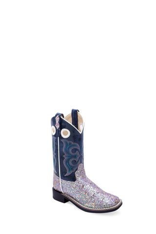 Old West Kids Girls Square Toe Purple/Blue Crackle Faux Leather Cowboy Boots