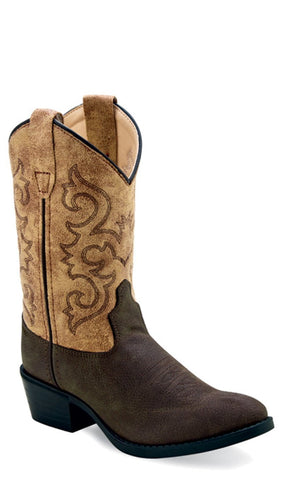 Old West Children Unisex J Toe Brown/Vintage Tan Faux Leather Cowboy Boots