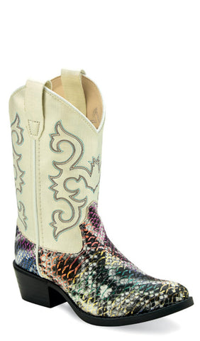 Old West Children Unisex J Toe Shiny Multicolor Faux Leather Cowboy Boots 1 D