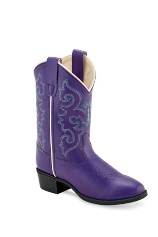 Old West Purple Children Girls Faux Leather Embroidered Cowboy Boots 3D