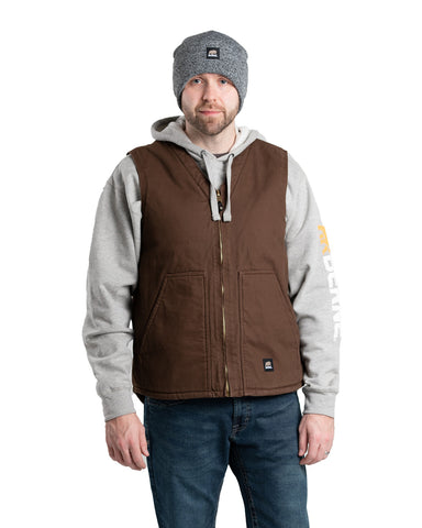 Berne Apparel Mens Heartland Sherpa-Lined V-Neck Bark 100% Cotton Cotton Vest
