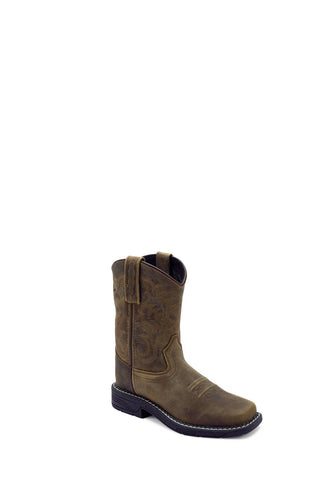 Old West Kids Unisex Square Toe Brown Leather Cowboy Boots 8.5 D