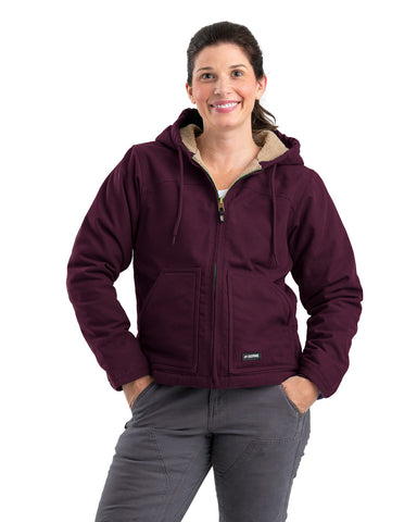 Berne Apparel Womens Sherpa-Lined Duck Hooded Plum 100% Cotton Jacket