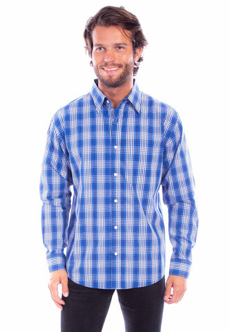 Scully Mens Worn Outs Plaid Blue 100% Cotton L/S Shirt