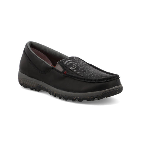 Twisted X Womens Driving Moc Black Leather Tooled Slip-On Shoes