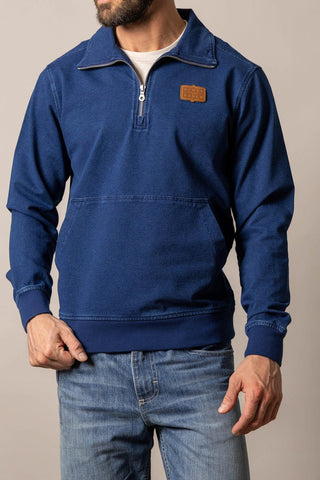 Kimes Ranch Mens Wicklow Indigo Cotton Blend 1/4 Zip Sweater