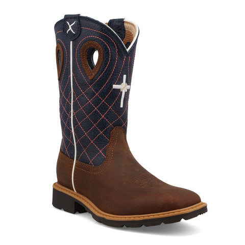 Twisted X Youth Unisex Cowboy Mocha/Navy Leather Work Boots