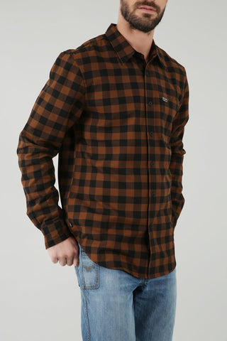 Kimes Ranch Mens Garrison Brown Cotton Blend L/S Shirt