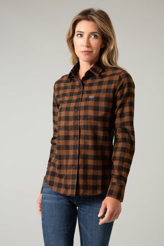 Kimes Ranch Womens Garrison Brown Cotton Blend L/S Shirt