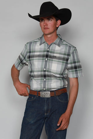Kimes Ranch Mens Grande Plaid Green Cotton Blend S/S Western Shirt