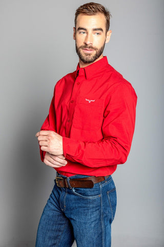 Kimes Ranch Mens Team Shirt Red Cotton Blend L/S Shirt