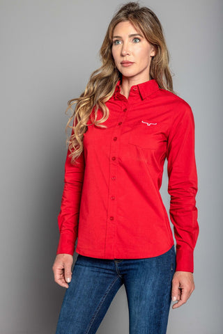 Kimes Ranch Womens Team Shirt Long Red Cotton Blend L/S Shirt