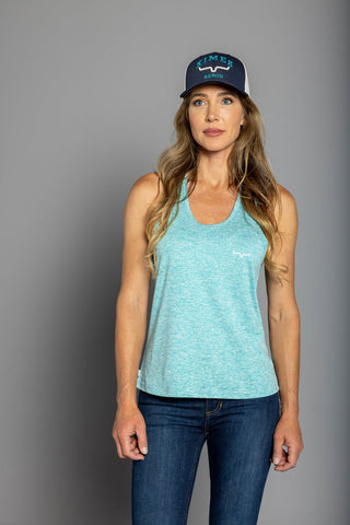 Kimes Ranch Womens Tech Teal Blue Heather Polyester S/L Tank Top