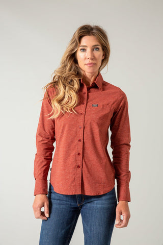 Kimes Ranch Womens Linville Solid Dark Red Cotton Blend L/S Shirt