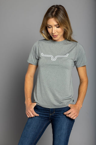 Kimes Ranch Womens Outlier Tech Tee Grey Heather Cotton Blend S/S T-Shirt