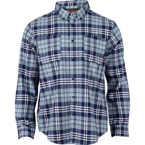 Rocky Mens Worksmart Button Down Navy Plaid 100% Cotton L/S Shirt