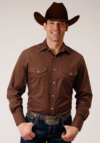 Roper Mens Warm Brown Cotton Blend 55/45 Broadcloth L/S Shirt
