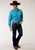 Roper Mens Turquoise Cotton Blend Windowpane Plaid L/S Shirt