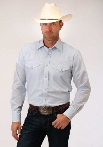 Roper Mens Blue/White Cotton Blend Tiny Stripe L/S Shirt