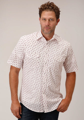 Roper Mens White/Red Cotton Blend Floral S/S 55/45 Shirt