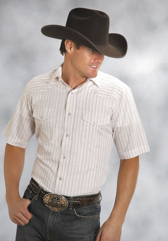 Roper Classics Mens White Cotton Blend Tone on Tone Patterns S/S Shirt