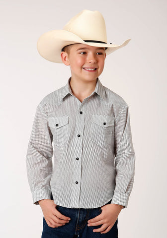 Roper Boys Black/White Cotton Blend Tiny Foulard L/S Shirt