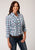 Roper Womens Aqua/Blue Cotton Blend Plaid L/S 55/45 Shirt