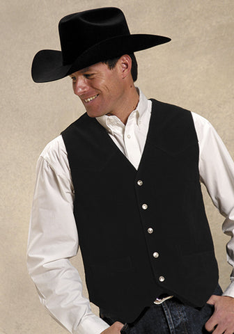 Roper Mens Black Silky Cow Suede Leather Basic Snap L/S Western Vest