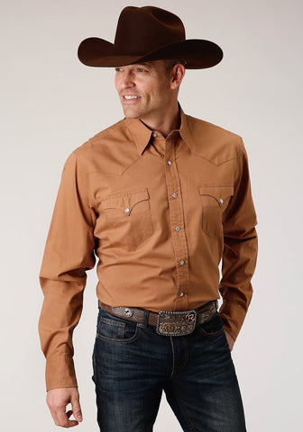Roper Mens Caramel 100% Cotton West Made L/S Poplin Shirt