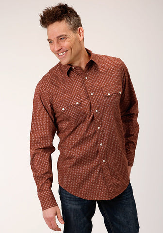 Roper Mens Brown 100% Cotton Arrow Geo L/S Shirt