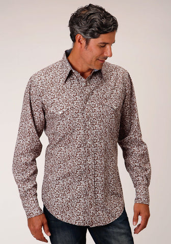 Roper Mens Brown 100% Cotton Frontier Floral L/S Shirt