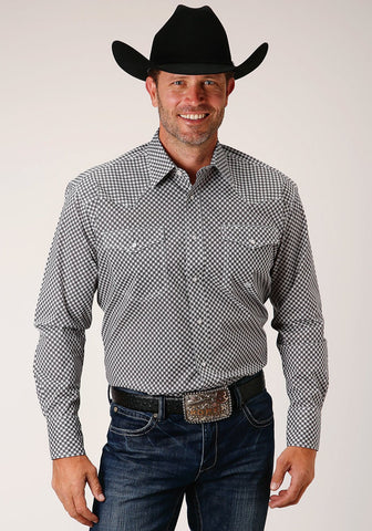 Roper Mens Grey Cotton Blend Diamond Star Geo L/S Shirt