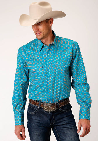 Roper Mens Turquoise 100% Cotton Foulard L/S Snap Shirt