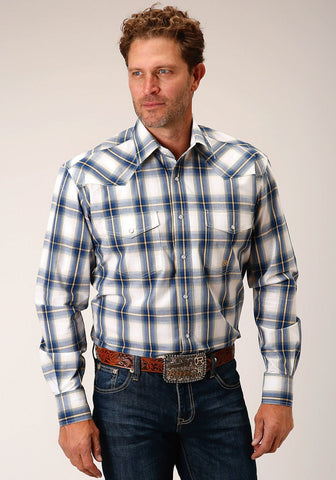 Roper Mens Blue 100% Cotton Denim Ombre L/S Snap Shirt