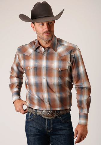 Roper Mens Rust 100% Cotton Copper Ombre L/S Shirt