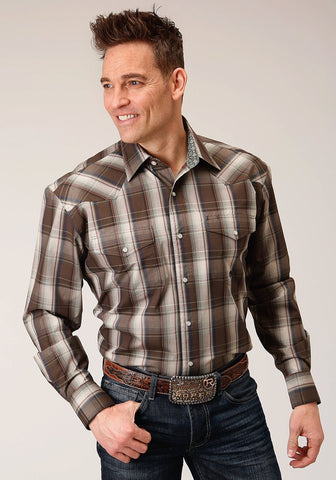 Roper Mens Brown 100% Cotton Pinewood Plaid L/S Shirt