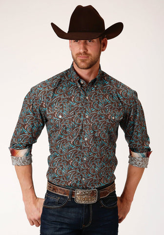 Roper Mens Brown 100% Cotton Canyon Paisley BD L/S Button Shirt
