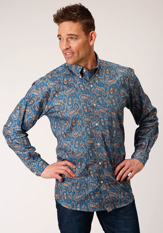 Roper Mens Multi-Color 100% Cotton Amarillo Paisley BD L/S 1 Pkt Shirt