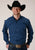 Roper Mens Solid Blue 100% Cotton Black Fill BD L/S Btn Shirt